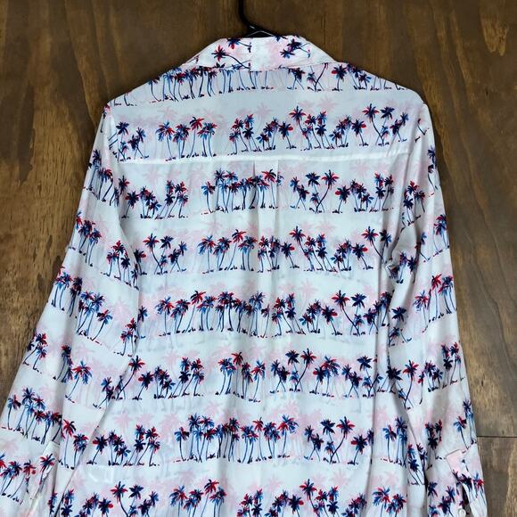 Express Womens Blouse White Palm Tree Portofino V Neck Button Down Sheer M - Picture 11 of 12